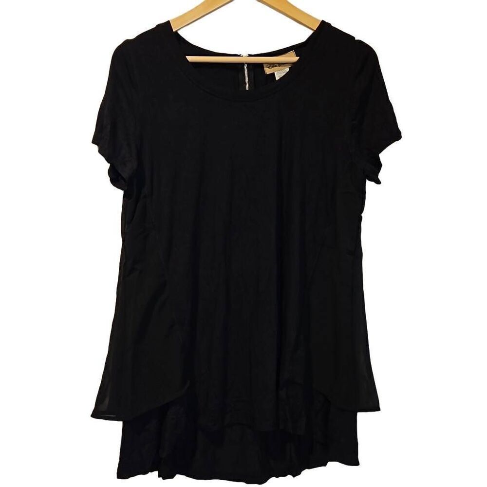 Ella Samani Layered Short Sleeve Top Black Large